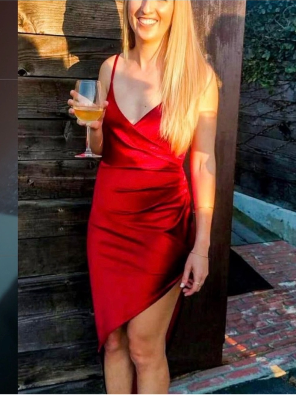 Showpo Red Asymmetrical Satin Slip Dress